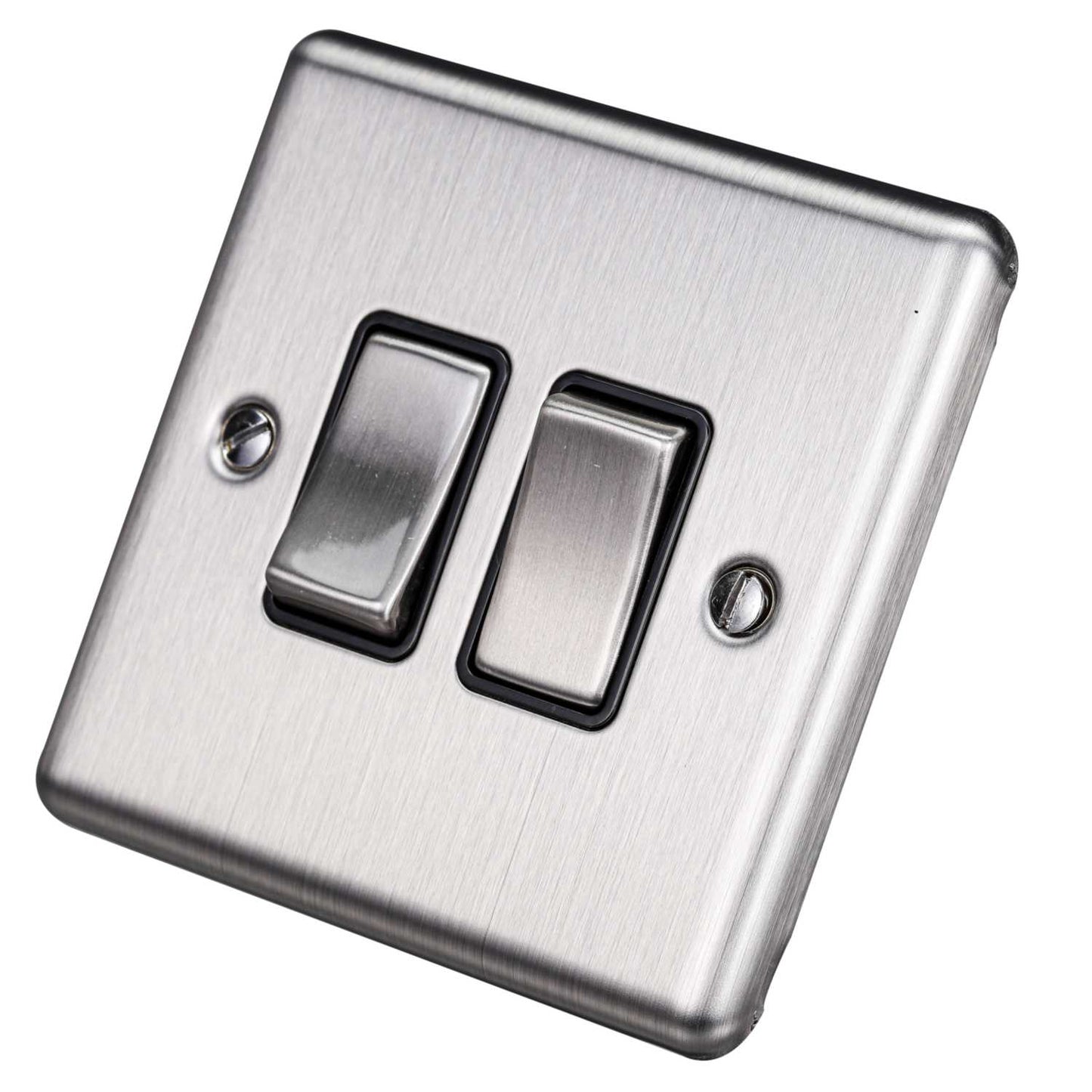 Eurolite 10A 2 Gang 2 Way Light Switch Black Insert Satin Stainless Steel