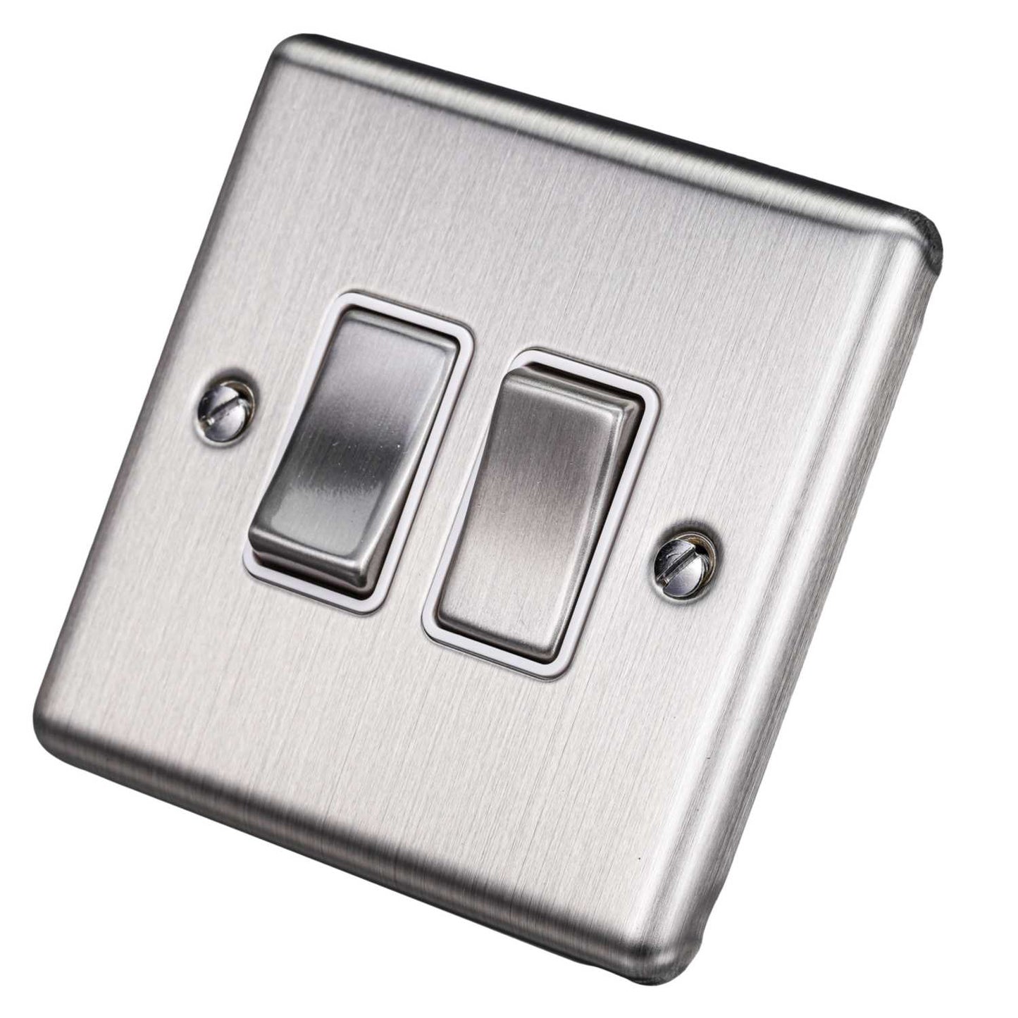 Eurolite 10A 2 Gang 2 Way Light Switch White Insert Satin Stainless Steel