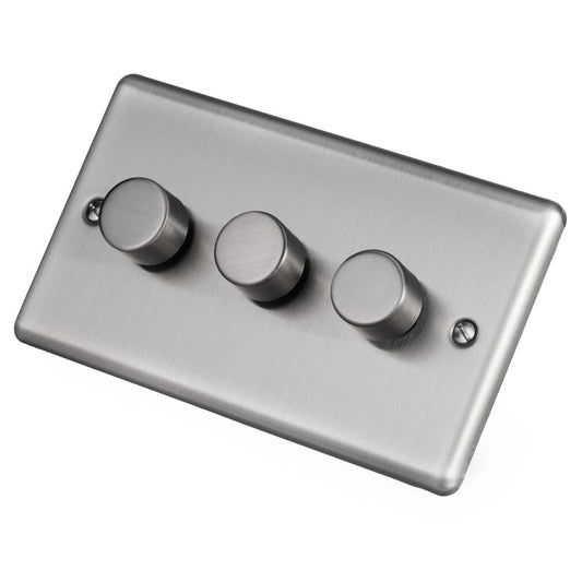 Eurolite 400W 3 Gang 2 Way Dimmer Switch Satin Stainless Steel