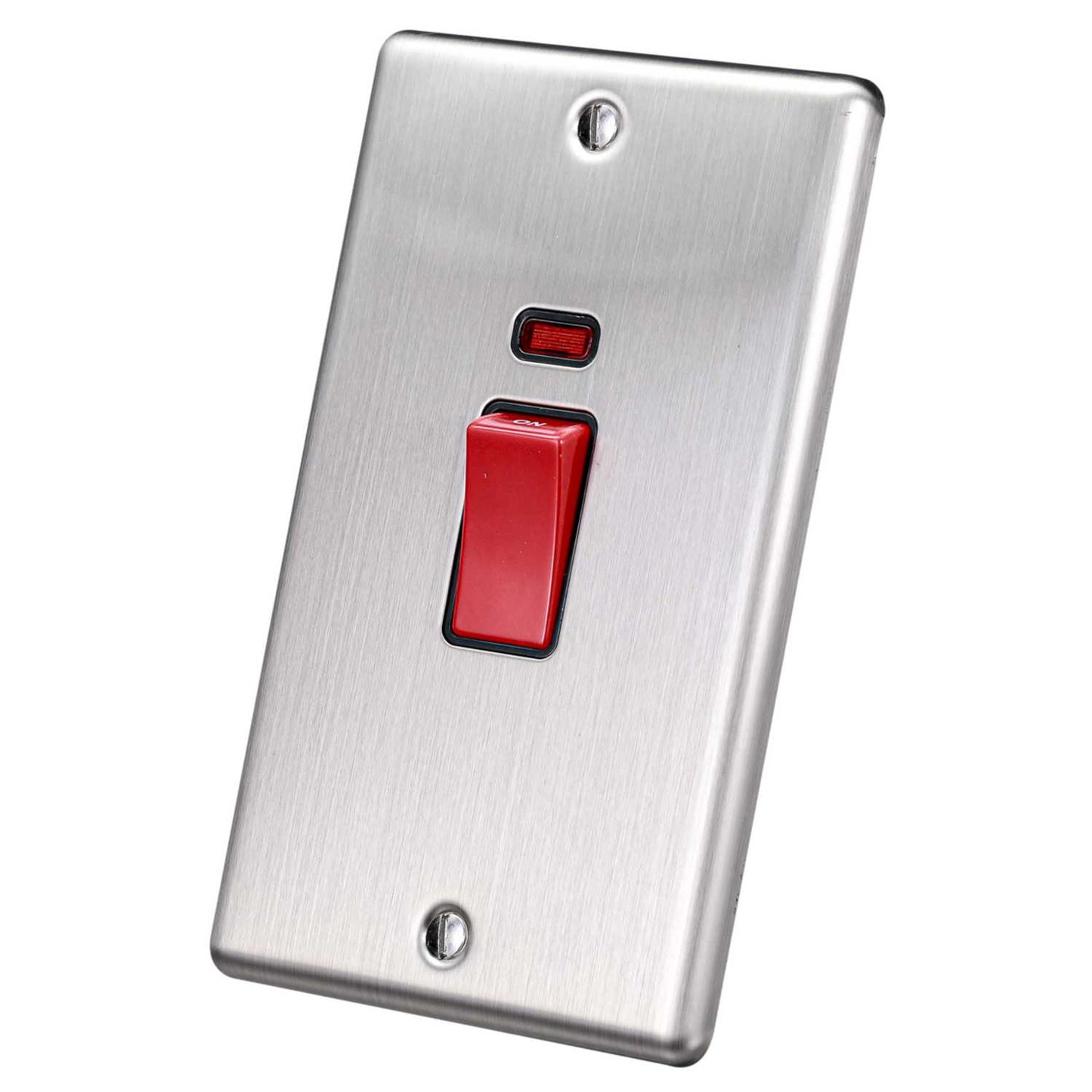 Eurolite 45A DP 2 Gang Vertical Switch with Neon Black Insert Satin Stainless Steel