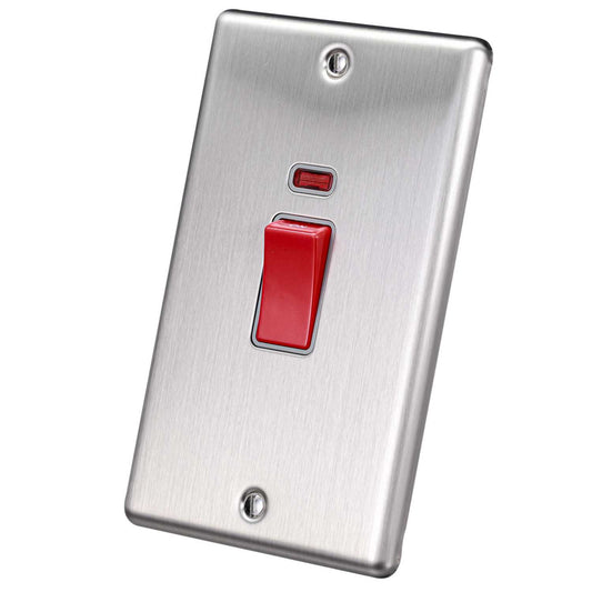 Eurolite 45A DP 2 Gang Vertical Switch with Neon Grey Insert Satin Stainless Steel