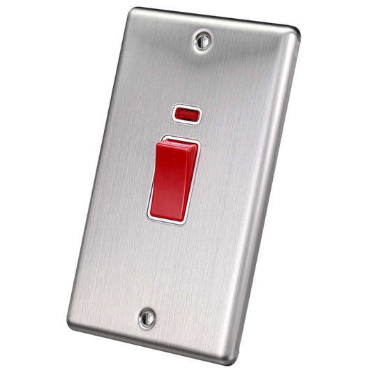 Eurolite 45A DP 2 Gang Vertical Switch with Neon White Insert Satin Stainless Steel