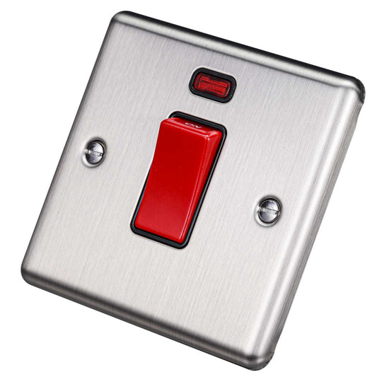Eurolite 45A DP 1 Gang Switch with Neon Black Insert Satin Stainless Steel