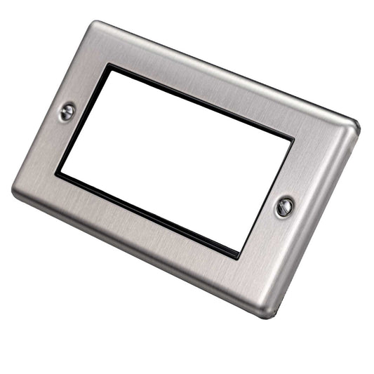 Eurolite 2 Gang 4 Module Front Plate Black Insert Satin Stainless Steel