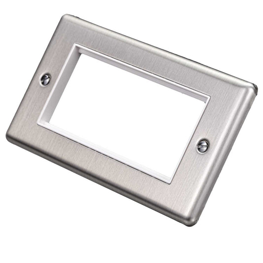 Eurolite 2 Gang 4 Module Front Plate White Insert Satin Stainless Steel