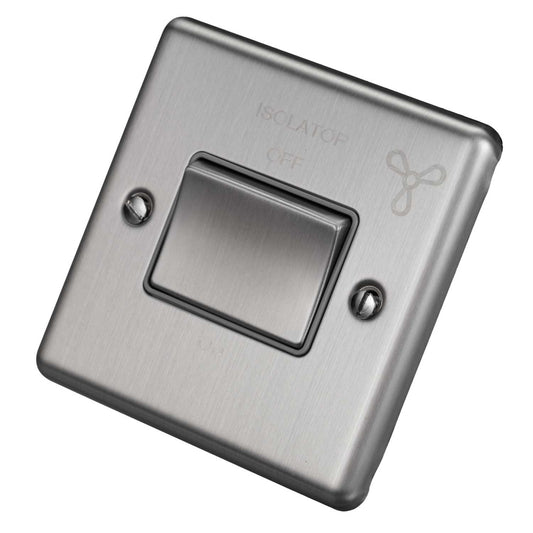 Eurolite 6A Triple Pole Fan Isolator Switch Grey Insert Satin Stainless Steel