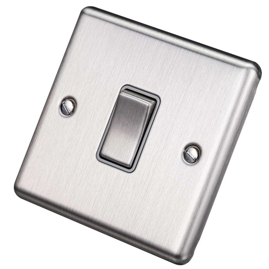 Eurolite 10A 1 Gang Intermediate Switch Grey Insert Satin Stainless Steel