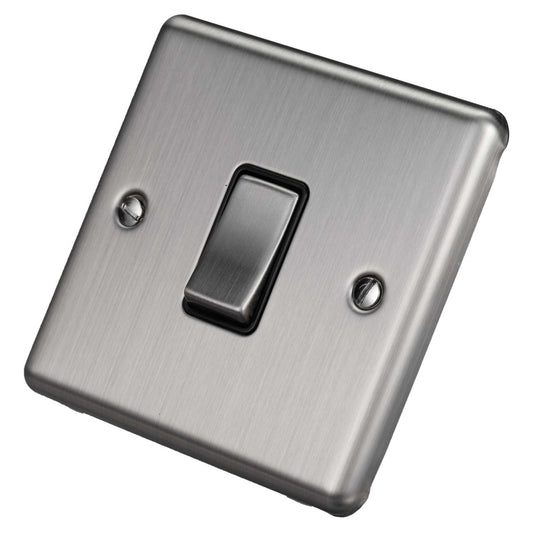 Eurolite 10A 1 Gang Intermediate Switch Black Insert Satin Stainless Steel