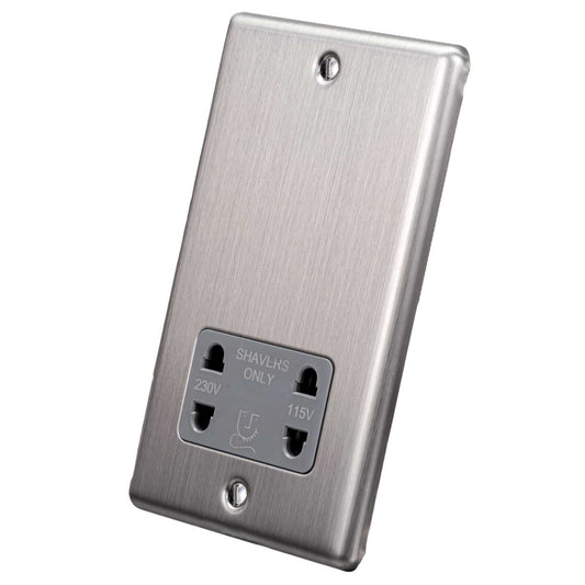 Eurolite Dual Voltage Shaver Socket Grey Insert Satin Stainless Steel