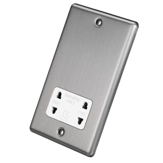 Eurolite Dual Voltage Shaver Socket White Insert Satin Stainless Steel