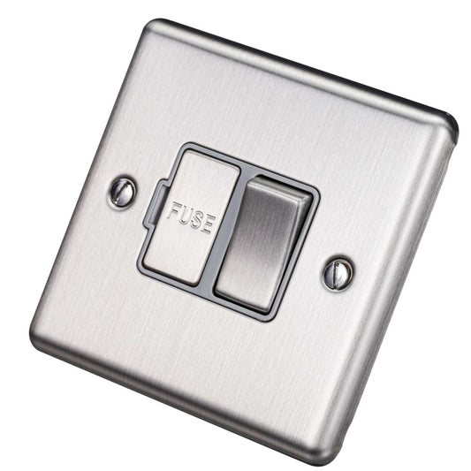 Eurolite 13A DP Switched Fused Spur Grey Insert Satin Stainless Steel