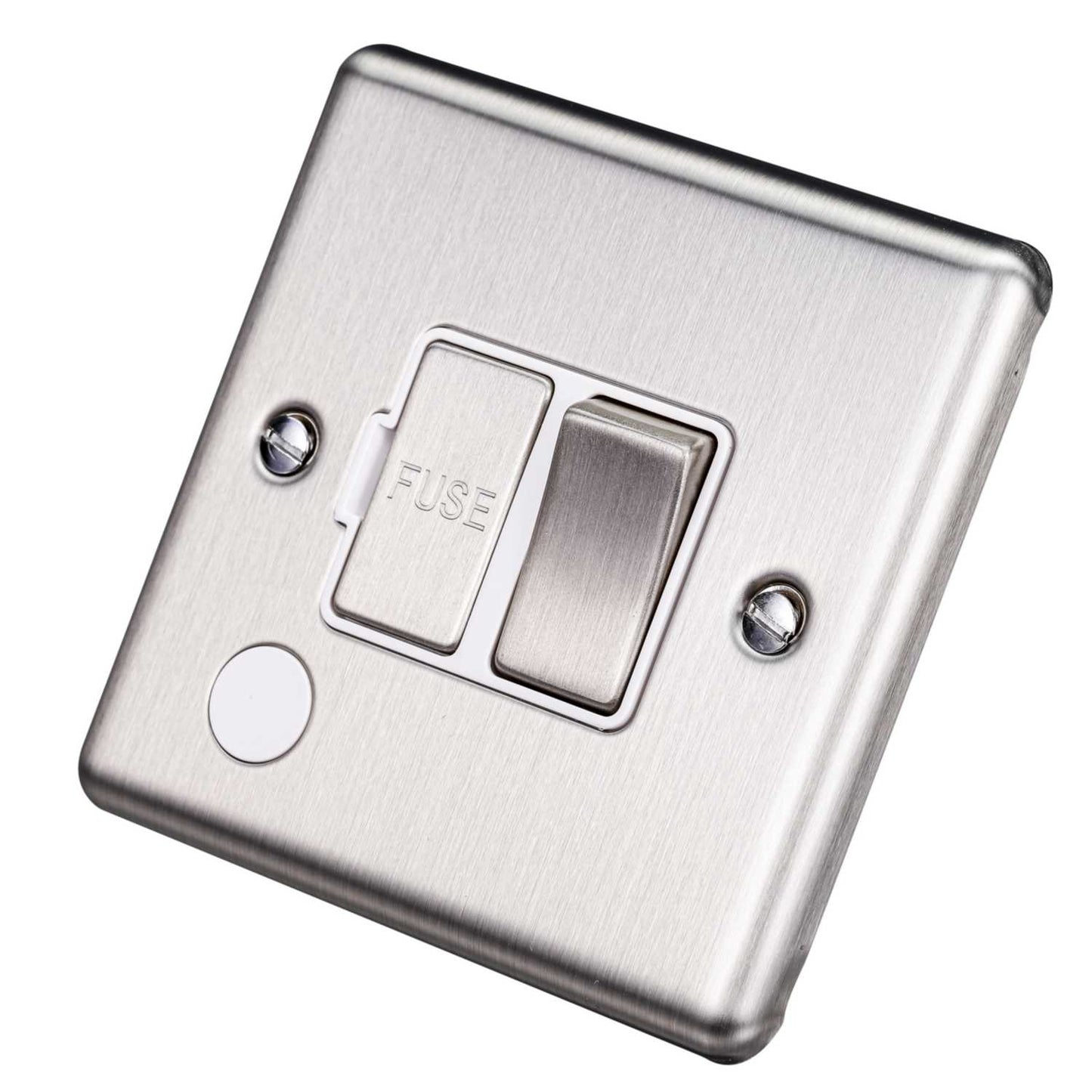 Eurolite 13A DP Switched Fused Spur with Flex Outlet White Insert Satin Stainless Steel