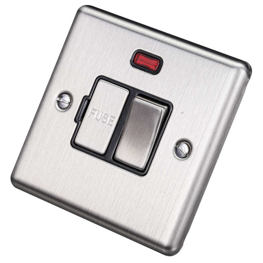 Eurolite 13A DP Switched Fused Spur with Neon Black Insert Satin Stainless Steel