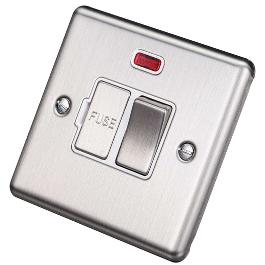 Eurolite 13A DP Switched Fused Spur with Neon White Insert Satin Stainless Steel