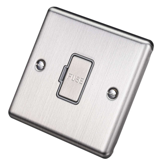 Eurolite 13A Unswitched Fused Spur Grey Insert Satin Stainless Steel
