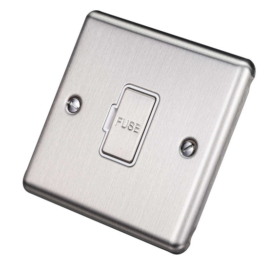 Eurolite 13A Unswitched Fused Spur White Insert Satin Stainless Steel