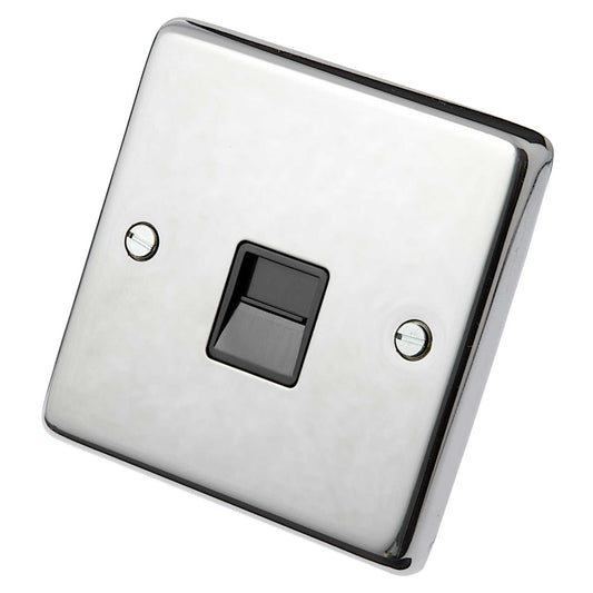 Eurolite 1 Gang Master Telephone Socket Black Insert Polished Stainless Steel