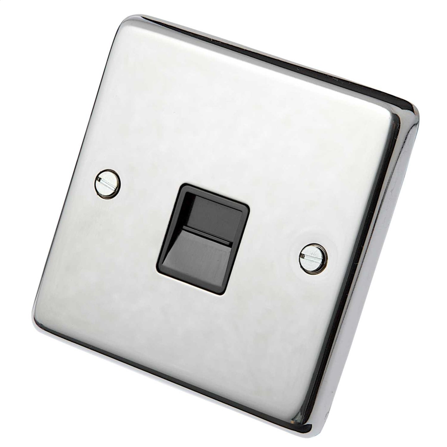 Eurolite 1 Gang Secondary Telephone Socket Black Insert Polished Stainless Steel