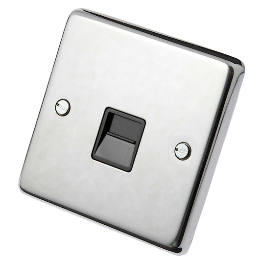 Eurolite 1 Gang Secondary Telephone Socket Black Insert Polished Stainless Steel