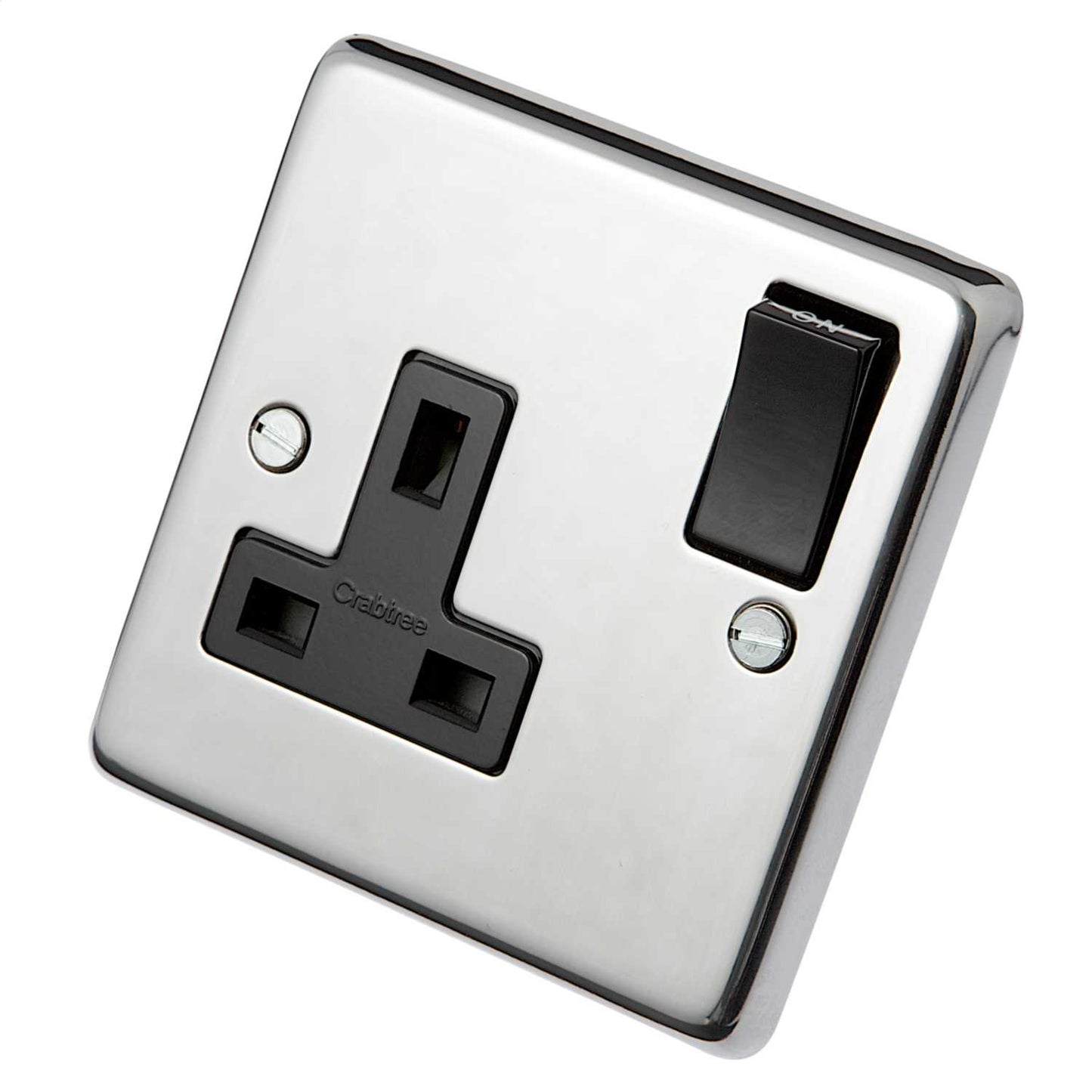 Eurolite 13A DP 1 Gang Switched Socket Black Insert Polished Stainless Steel