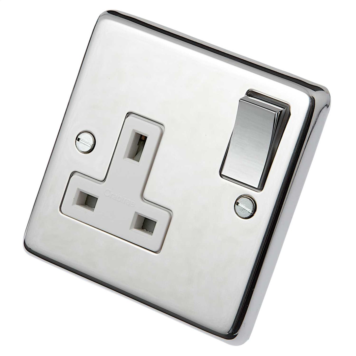 Eurolite 13A DP 1 Gang Switched Socket Metal / White Insert Polished Stainless Steel