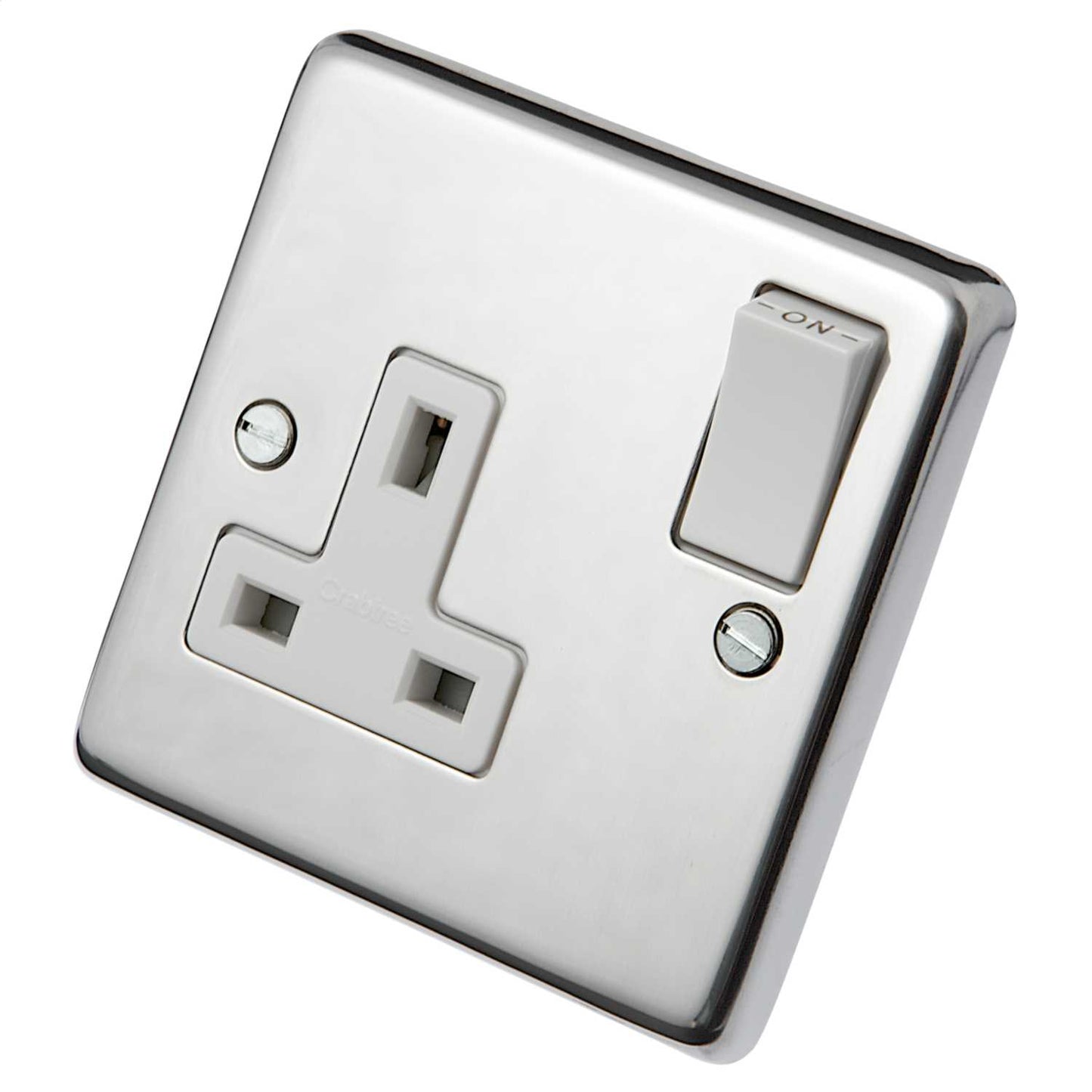 Eurolite 13A DP 1 Gang Switched Socket White Insert Polished Stainless Steel