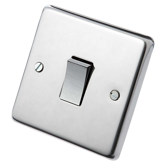 Eurolite 10A 1 Gang 2 Way Light Switch Polished Stainless Steel