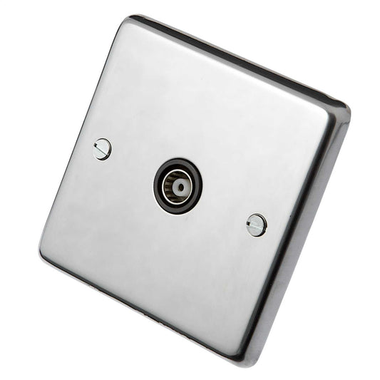 Eurolite 1 Gang Coaxial Socket Black Insert Polished Stainless Steel