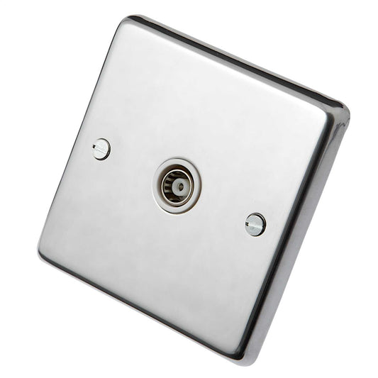 Eurolite 1 Gang Coaxial Socket White Insert Polished Stainless Steel