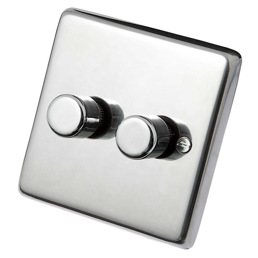 Eurolite 400W 2 Gang Dimmer Switch Polished Stainless Steel
