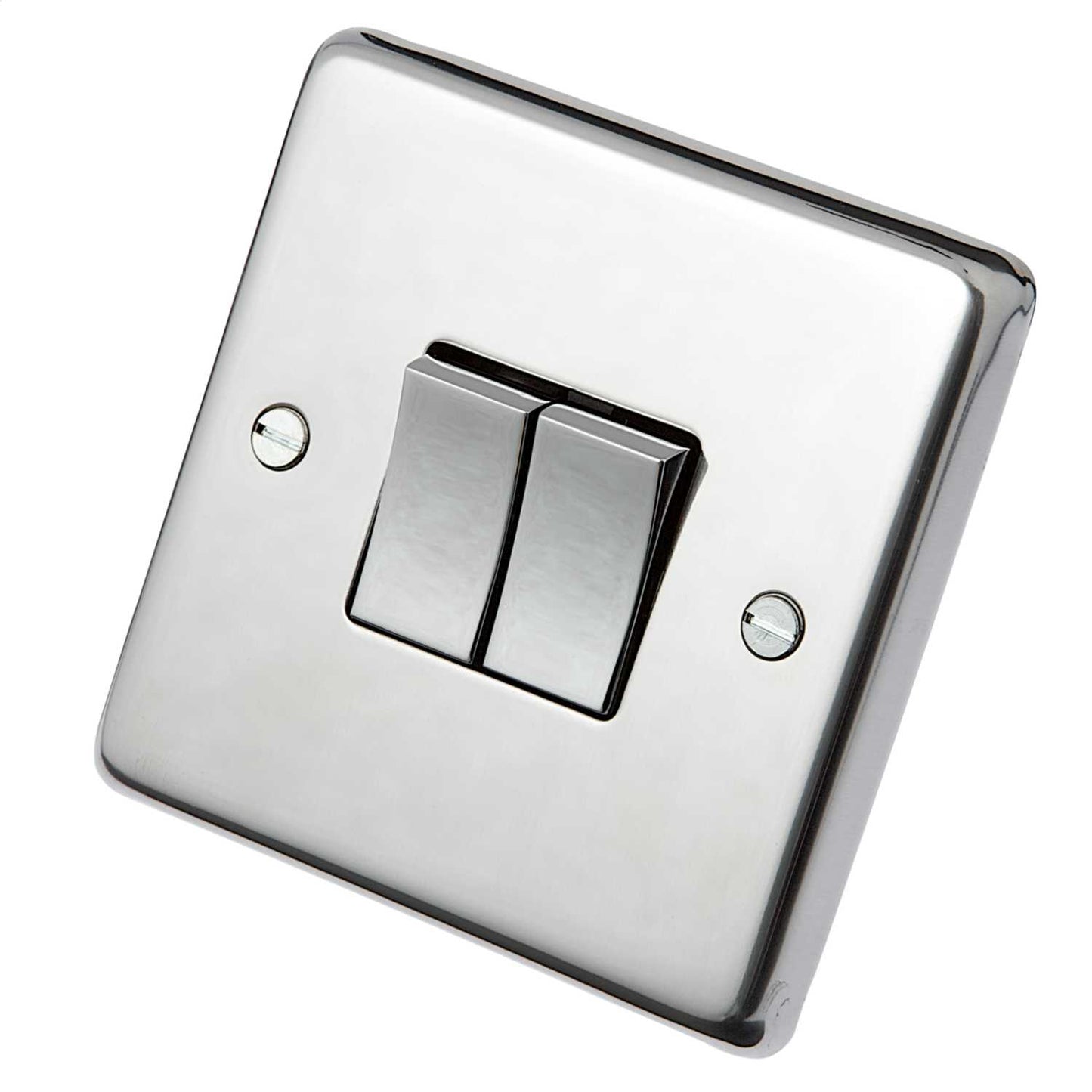 Eurolite 10A 2 Gang 2 Way Light Switch Polished Stainless Steel