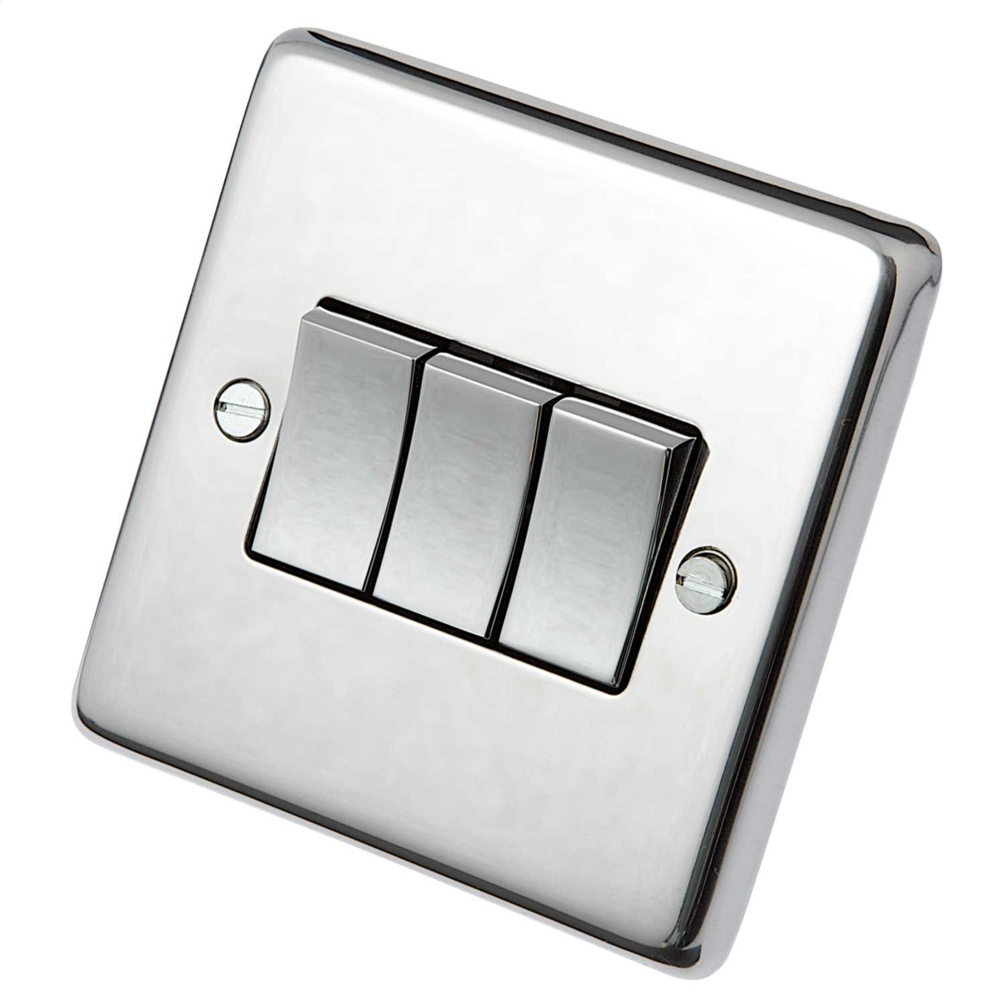 Eurolite 10A 3 Gang 2 Way Light Switch Polished Stainless Steel