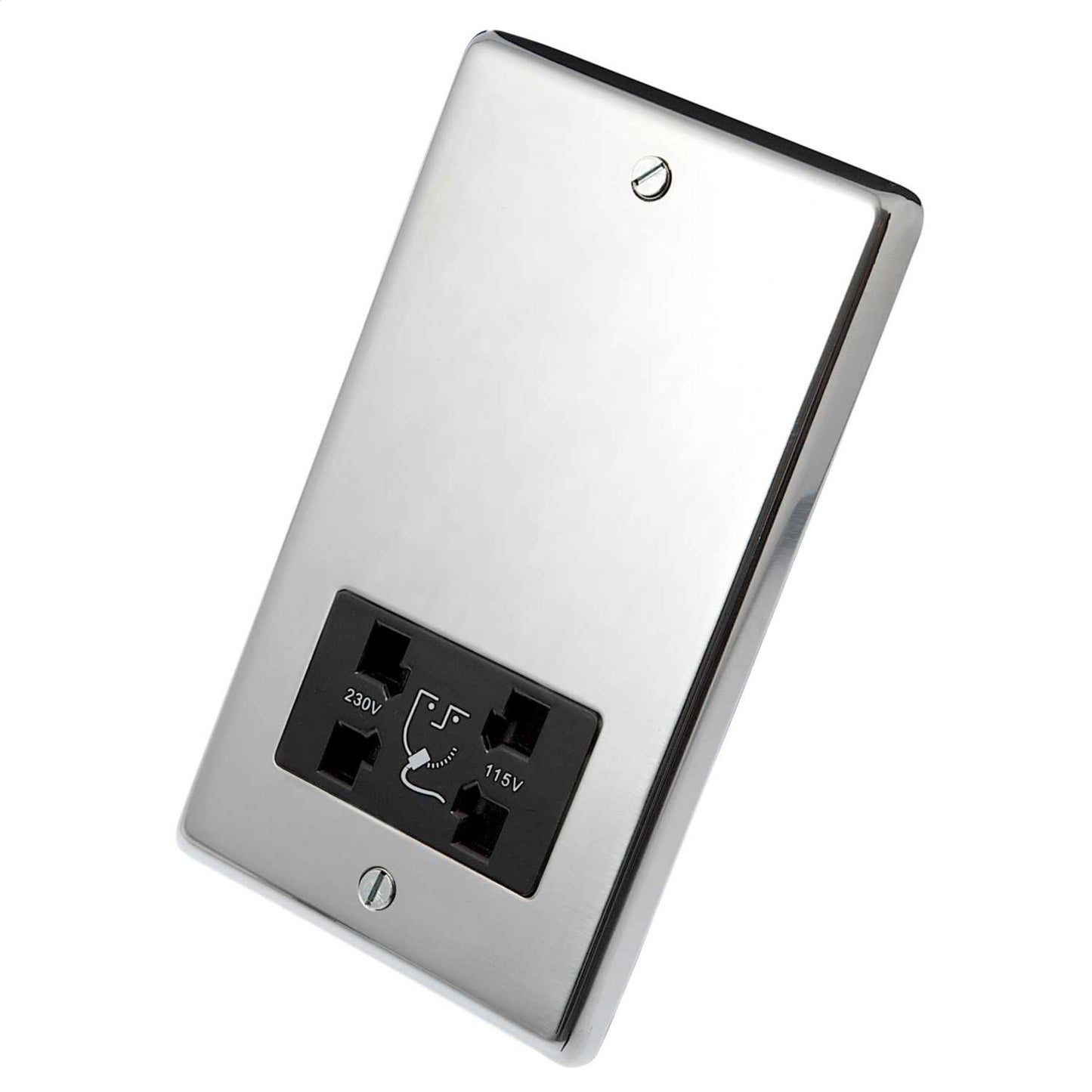 Eurolite Dual Voltage Shaver Socket Black Insert Polished Stainless Steel