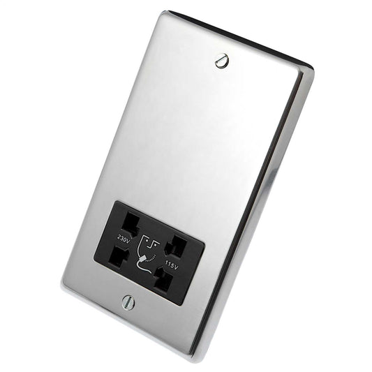 Eurolite Dual Voltage Shaver Socket Black Insert Polished Stainless Steel