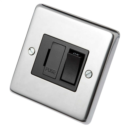 Eurolite 13A DP Switched Fused Spur Black Insert Polished Stainless Steel