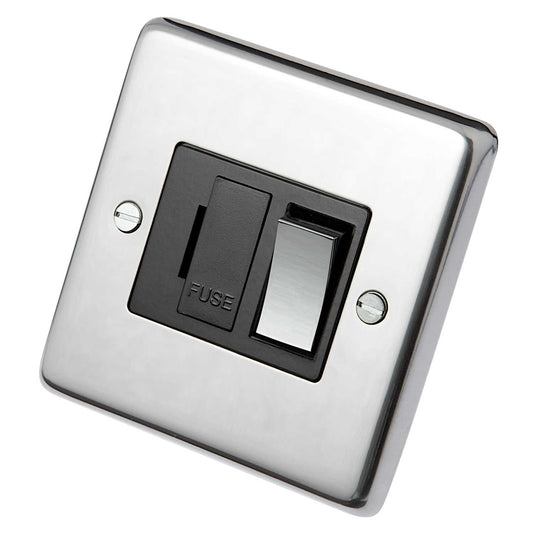 Eurolite 13A DP Switched Fused Spur Metal / Black Insert Polished Stainless Steel