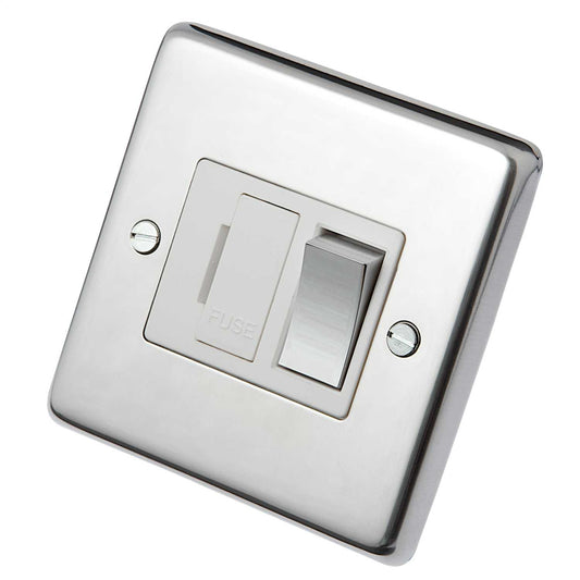 Eurolite 13A DP Switched Fused Spur Metal / White Insert Polished Stainless Steel