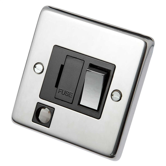 Eurolite 13A DP Switched Fuse Spur F/Outlet Metal / Black Insert Polished Stainless Steel