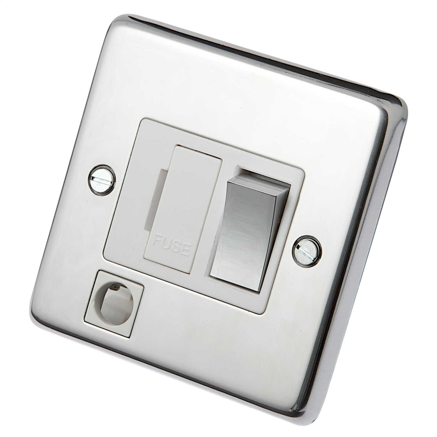 Eurolite 13A DP Switched Fuse Spur F/Outlet Metal / White Insert Polished Stainless Steel