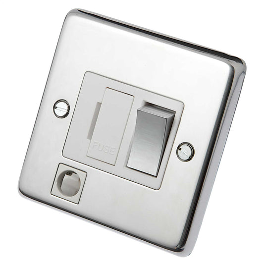 Eurolite 13A DP Switched Fuse Spur F/Outlet Metal / White Insert Polished Stainless Steel