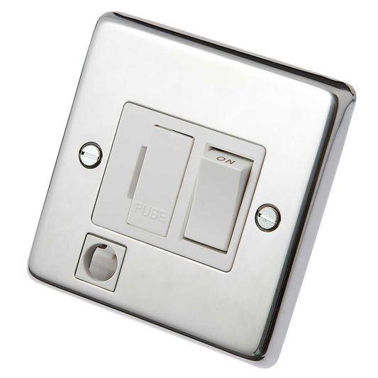 Eurolite 13A DP Switched Fuse Spur with Flex Outlet White Insert Polished Stainless Steel