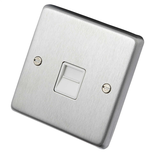Eurolite 1 Gang Master Telephone Socket White Insert Satin Stainless Steel