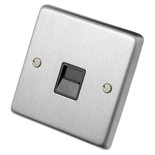 Eurolite 1 Gang Slave Telephone Socket Black Insert Satin Stainless Steel