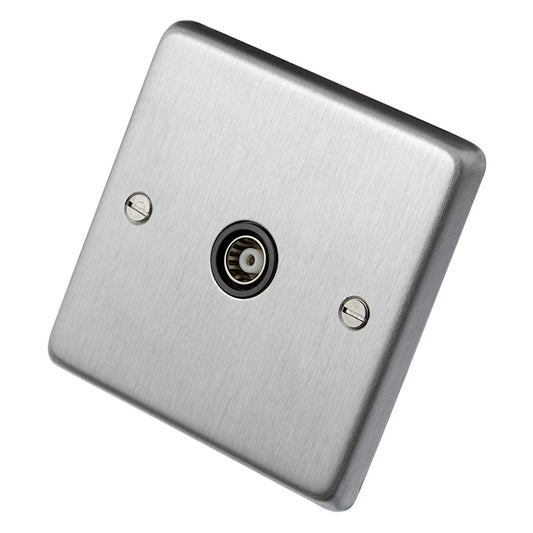 Eurolite 1 Gang Coaxial Outlet Black Insert Satin Stainless Steel