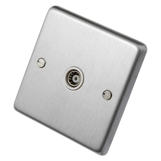 Eurolite 1 Gang Coaxial Outlet White Insert Satin Stainless Steel