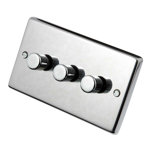 Eurolite 400W 3 Gang Dimmer Switch Satin Stainless Steel