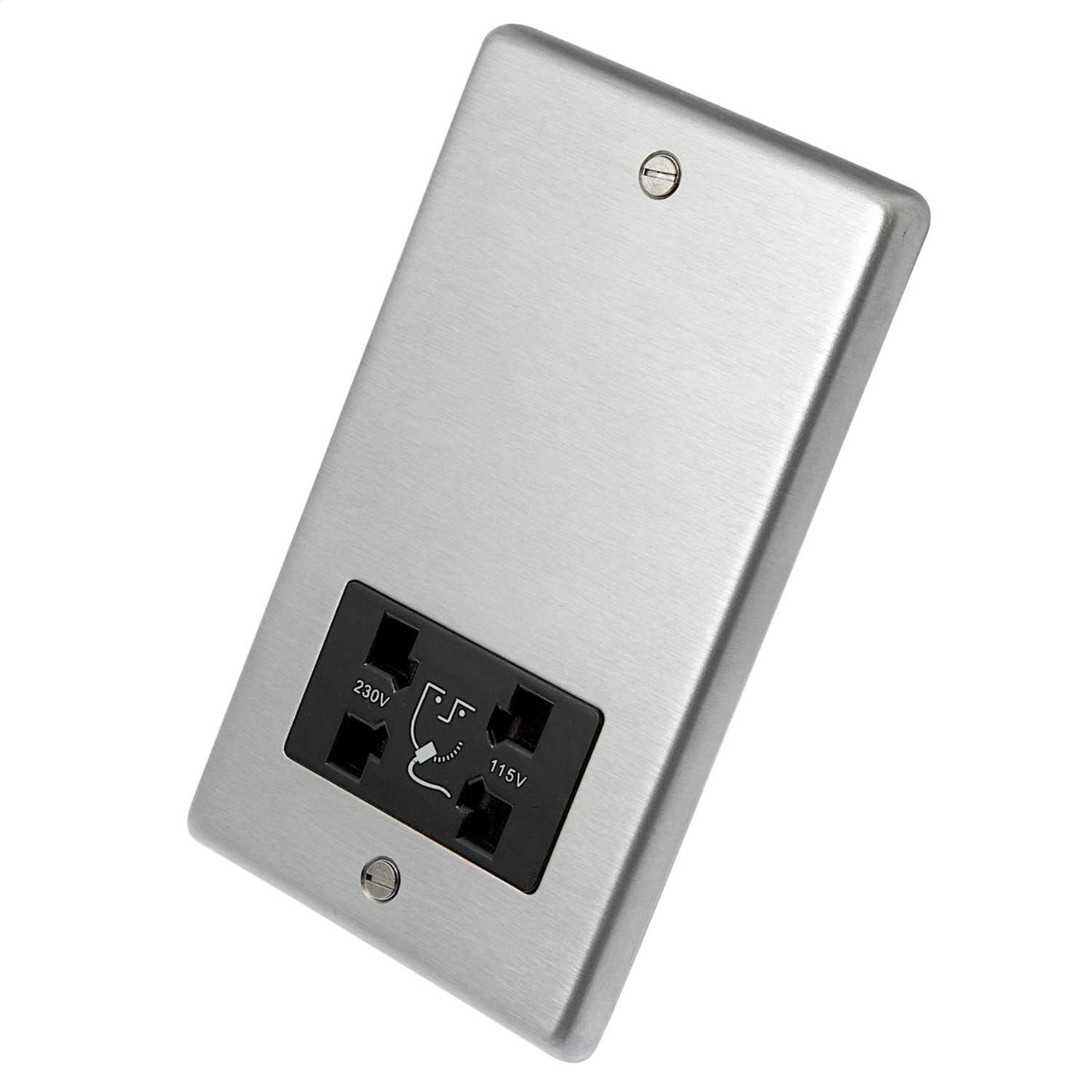 Eurolite Dual Voltage Shaver Socket Black Insert Satin Stainless Steel
