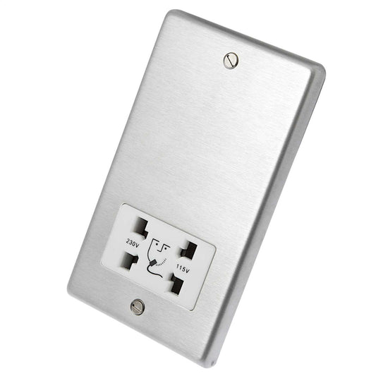 Eurolite Dual Voltage Shaver Socket White Insert Satin Stainless Steel