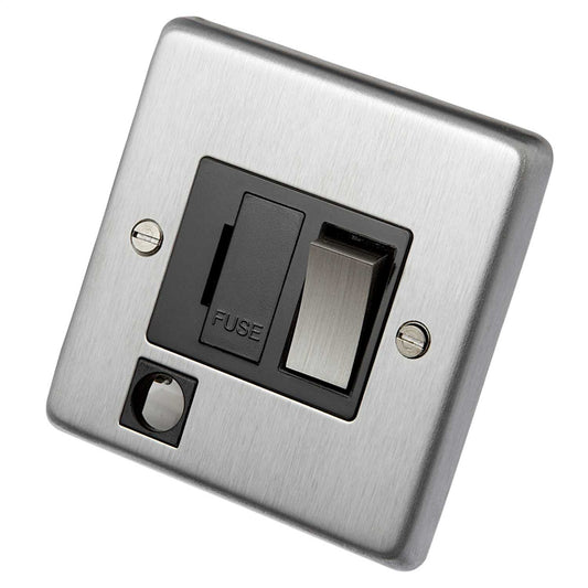 Eurolite 13A DP Switched Fused Spur F/Outlet Metal / Black Insert Satin Stainless Steel