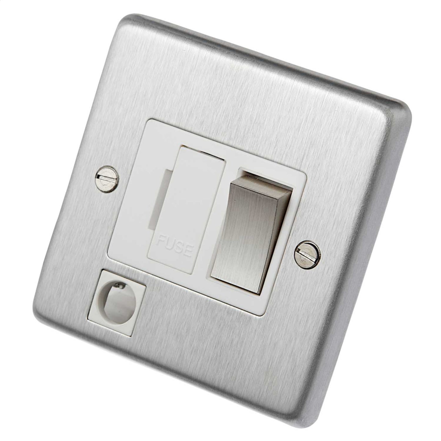 Eurolite 13A DP Switched Fused Spur F/Outlet Metal / White Insert Satin Stainless Steel